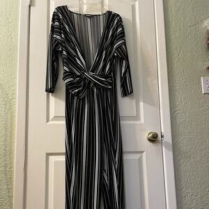 Express Black & White Striped Surplice Jumpsuit